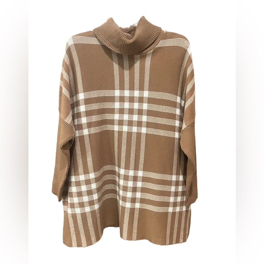 NWT Tint & Shadow Camel/Ivory L/S Turtleneck Poncho Size L/XL